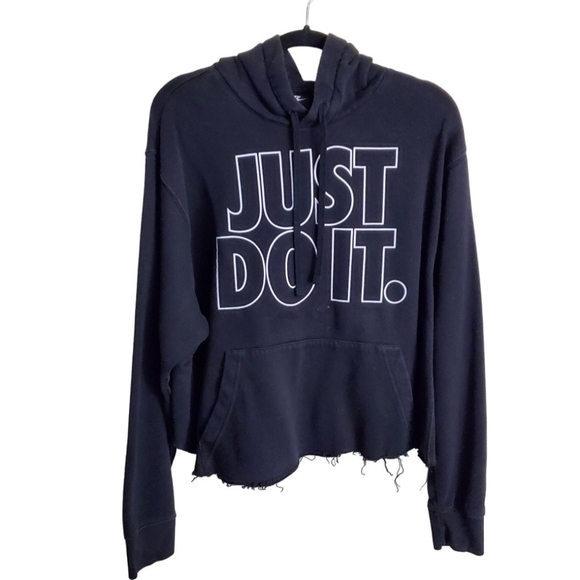 Nike Just Do It SpellOut Black Hoodie Handmade Crop Size XL - Picture 1 of 8